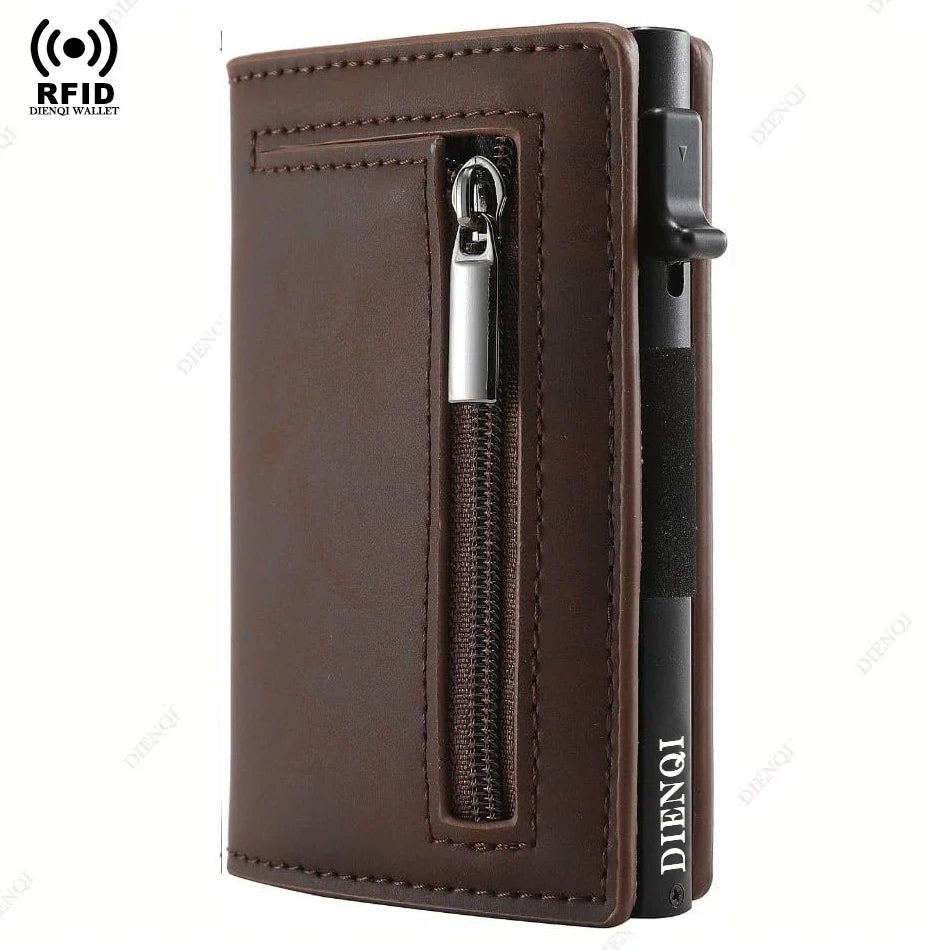 Cartera de lujo con bloqueo RFID para hombre, tarjetero, cartera, tarjetero de metal, aluminio, delgado, minimalista, inteligente