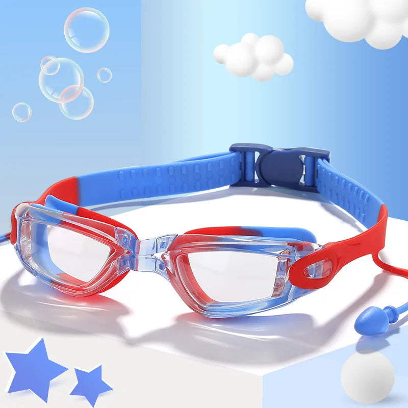 Lunettes de natation professionnelles pour enfants, étanches, antibuée, protection UV, HD, pour piscine, sports aquatiques, avec bouchons d'oreilles
