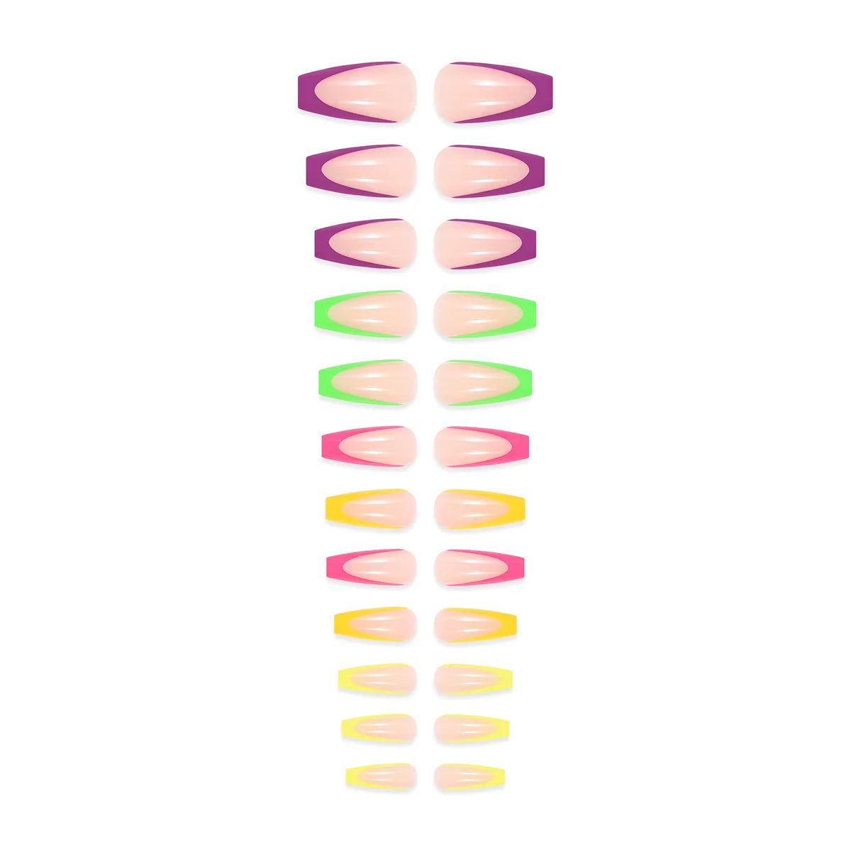 Uñas a presión francesas coloridas con diseños, uñas postizas a presión de cabeza cuadrada larga, pegamento simple portátil para uñas, uñas postizas