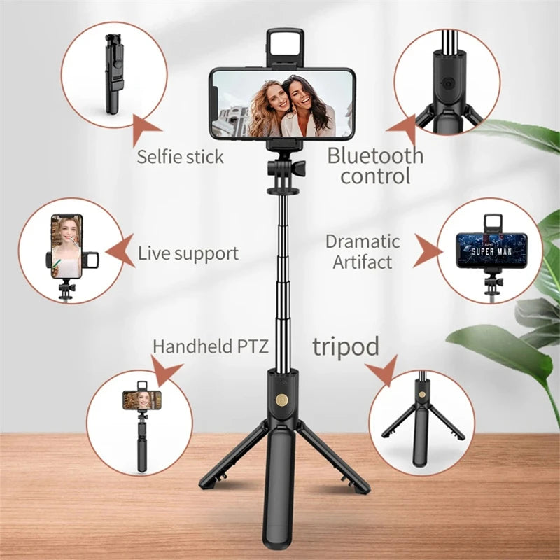 Selfiestang trådløst stativ med lys Bluetooth-fjernkontroll Uttrekkbart stativ for iPhone mobiltelefon Tiktok livestreaming