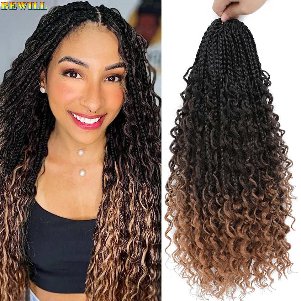 18" Long Boho Braids Extensions Goddess Box Braids Crochet Hair Black Purple Pink Synthetic Braiding Hair Bohemian Hippie Braids