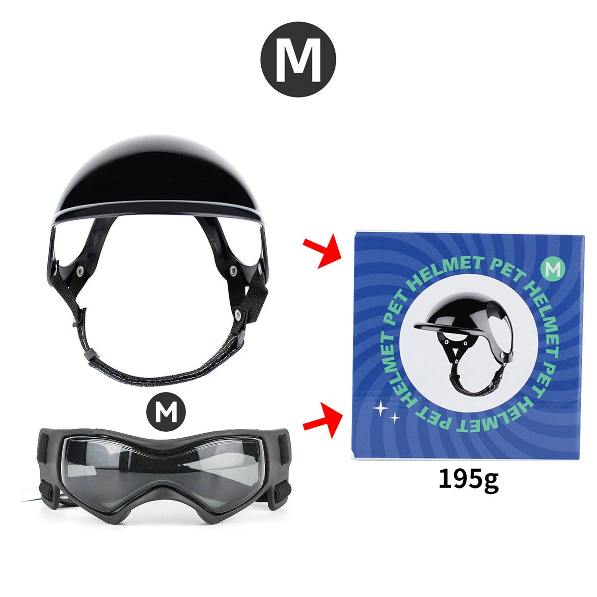 Beskyttende hundehjelm og beskyttelsesbriller sett for sykling, utendørs sikkerhetsutstyr - ABS støtsikker og vindtett PC-linse