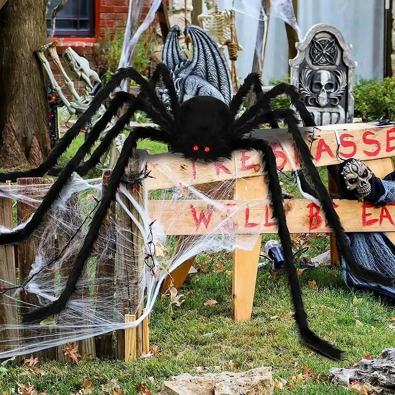 Araña Grande de Peluche de Halloween, Decoración de Halloween de Terror, Accesorio de Fiesta, Decoración Gigante de Araña para Exteriores de 30-200cm, Broma de Cámara, Araña Negra