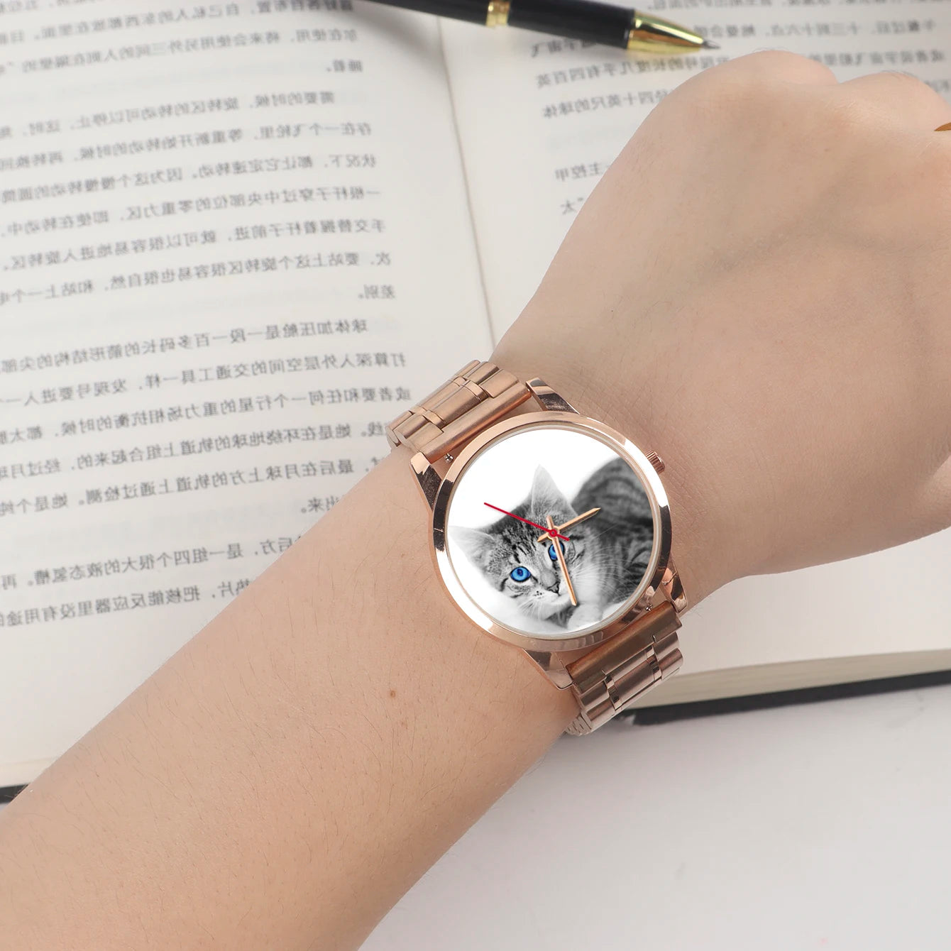 Relojes para Hijo Amiga Mujer Esposa Familia Logo Gato Reloj de Pulsera para Mujer Esfera DIY Cuarzo Esposas Mascota Foto Personalizada