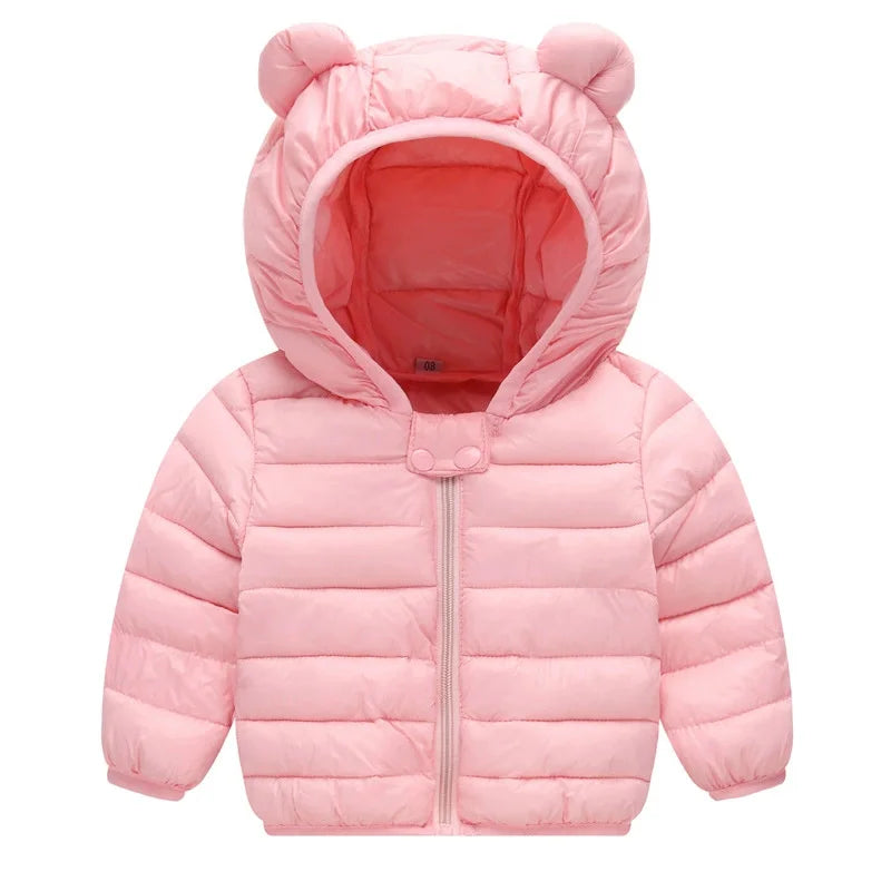 Abrigo de plumón de invierno para bebés, chaqueta de dibujos animados para niños y niñas, ropa de abrigo con capucha cálida para niños, nueva ropa de algodón ligero de otoño, top casual para niños