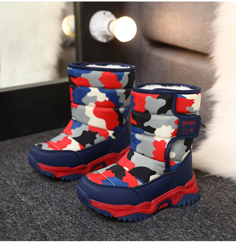 Winter Children Shoes Plush Waterproof Fabric Non-Slip Girl Shoes Rubber Sole Snow Boots Fashion Warm Outdoor Boots