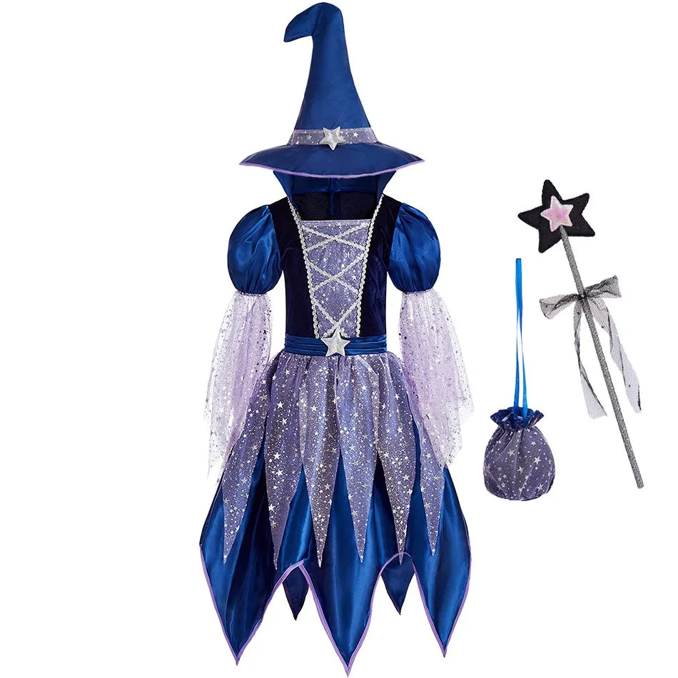 Disfraz de bruja para niños, disfraz de princesa para cumpleaños, ropa elegante para niñas, cosplay de Halloween, vestido elegante, sombrero de vampiro, Navidad, fantasía
