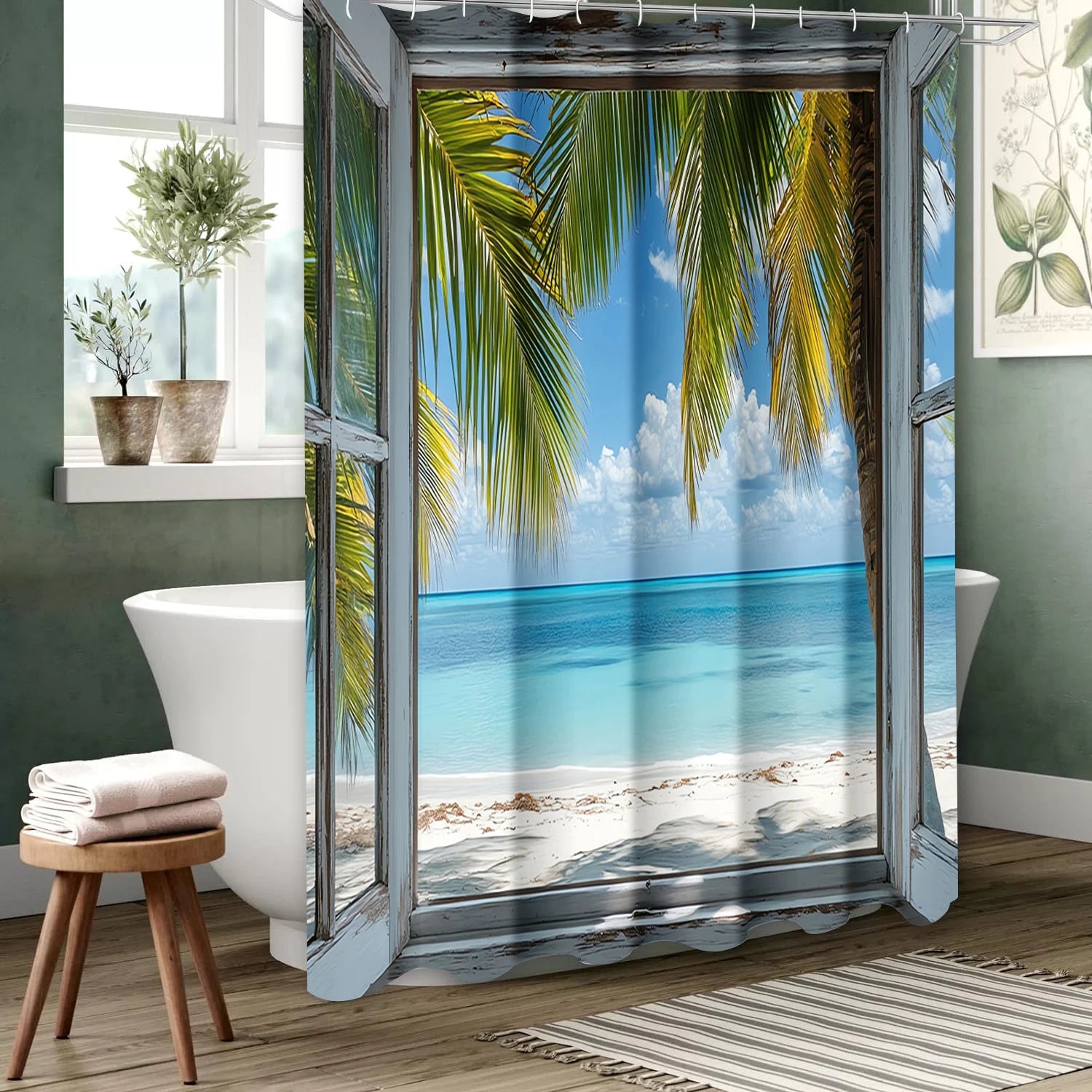 Strandlandskap Badeforheng Baderomsdusjforheng Vanntett Med 12 Kroker Hjemmedekor Gratis Frakt