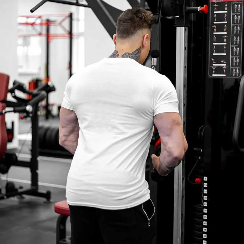 Ropa de gimnasio para hombre, camiseta de manga corta de algodón deportivo, para correr, entrenamiento, ajustada, estampada, sudadera, camisetas casuales