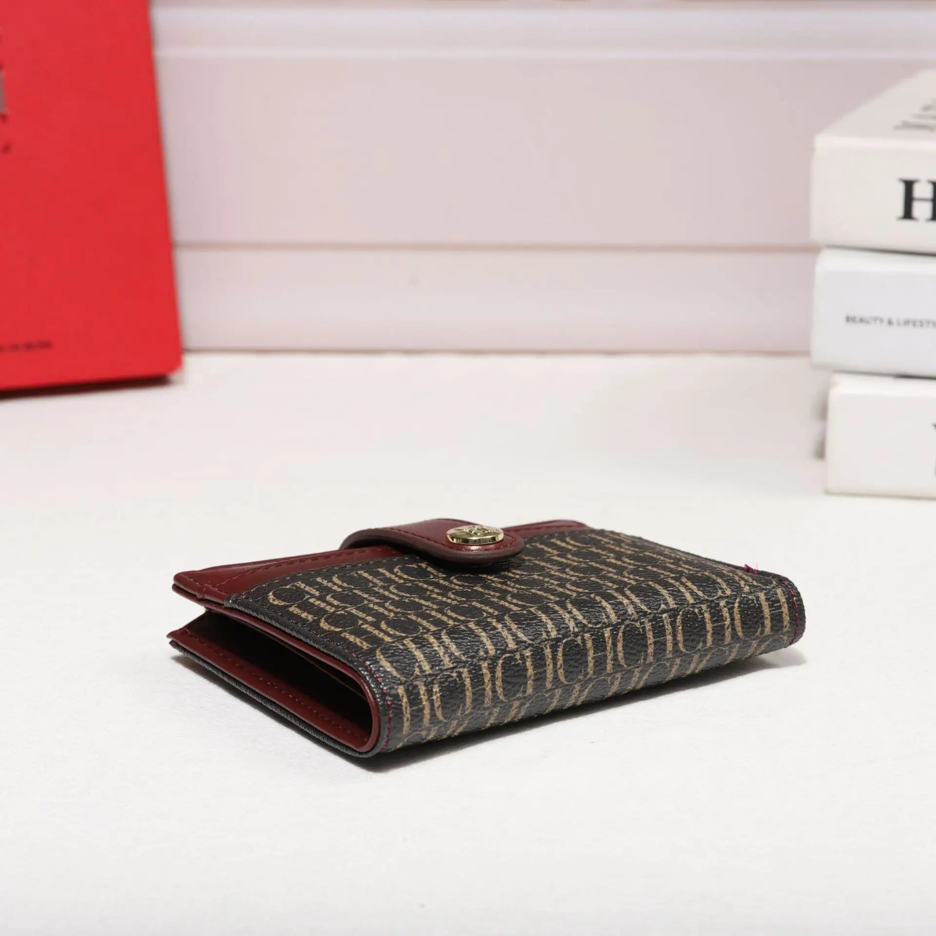Cartera CH Luxury Classic plegable pequeña y ligera para mujer, cartera retro con estampado, mini tarjetero, monedero multifunción para tarjetas de identificación