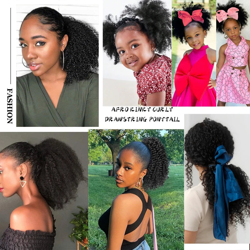 Rubber Band Ponytail Extended 10 inches Short African Curly Ponytail African Women Fluffy Ponytail Synthetic Wig for Daily use