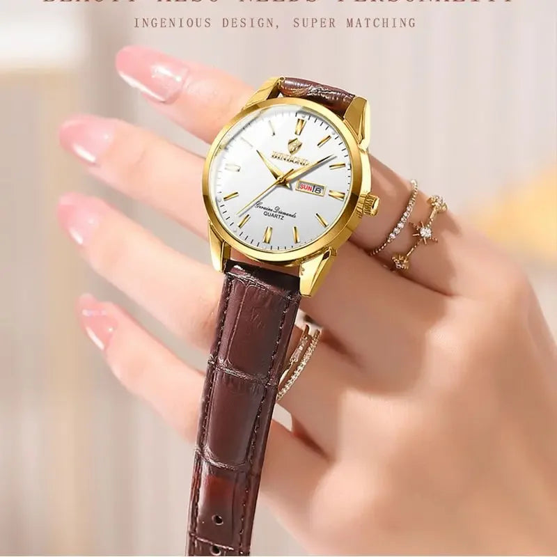 Hombre Reloj Superior Marca de Lujo Reloj de Pareja para Mujer Hombre Reloj Impermeable Calendario Masculino Relojes de Pulsera de Cuarzo Correa de Cuero Señoras