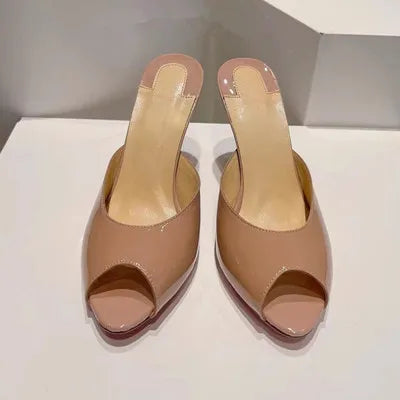 Women Luxury High Heeled Shoes for Woman's Peep Toe Pointed Toe Patent Leather Pumps Sexy Ladies Stiletto Red Party Sandals