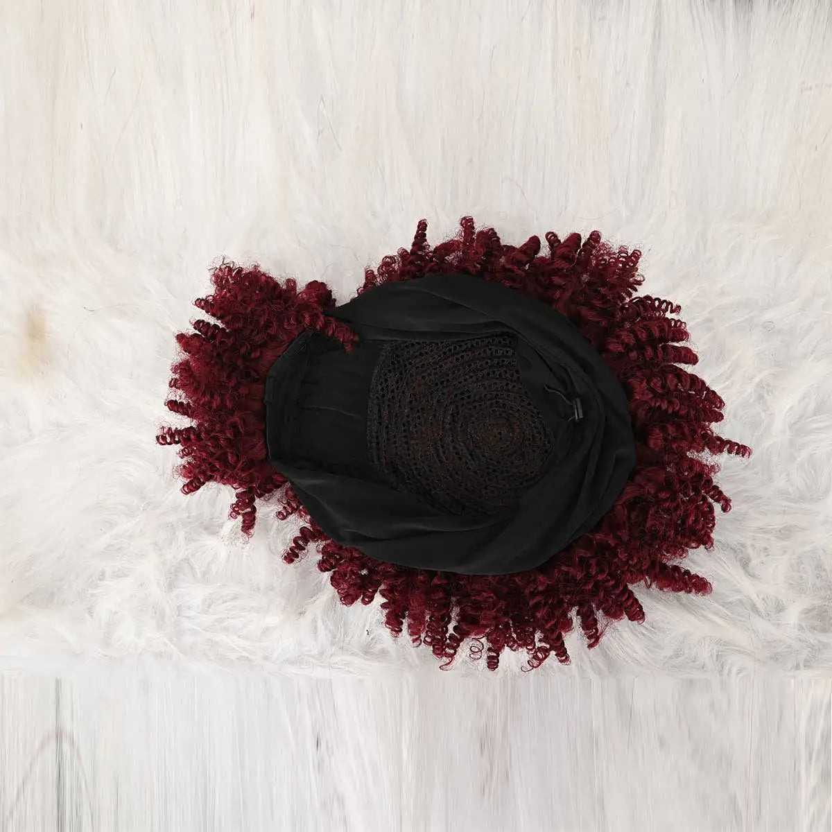 Headband Wig Curly Headband Wig With Bangs For Women Synthetic Afro Curly Hair Wig With Headband Attached Short Kinky Curly Afro High Puff With Bangs Stripes Short Red Curly Wigs with Bangs for Women, Natural Wavy Synthetic W