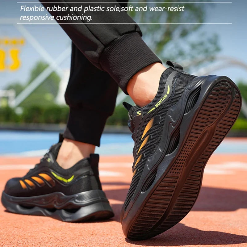 Steel Toe Work Shoes for Men Lightweight Breathable Work Sneakers Indestructible Anti-Smash Anti-Puncture Safety Shoes Man