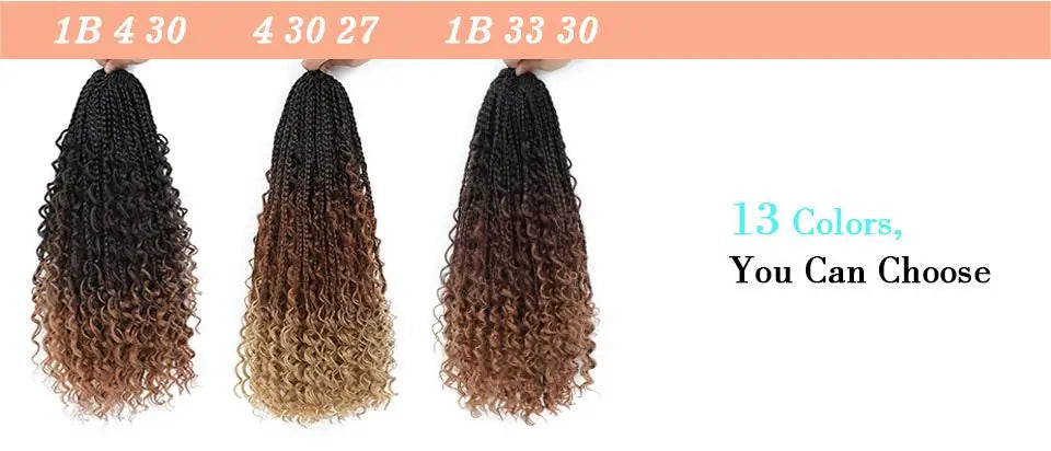 18" Long Boho Braids Extensions Goddess Box Braids Crochet Hair Black Purple Pink Synthetic Braiding Hair Bohemian Hippie Braids