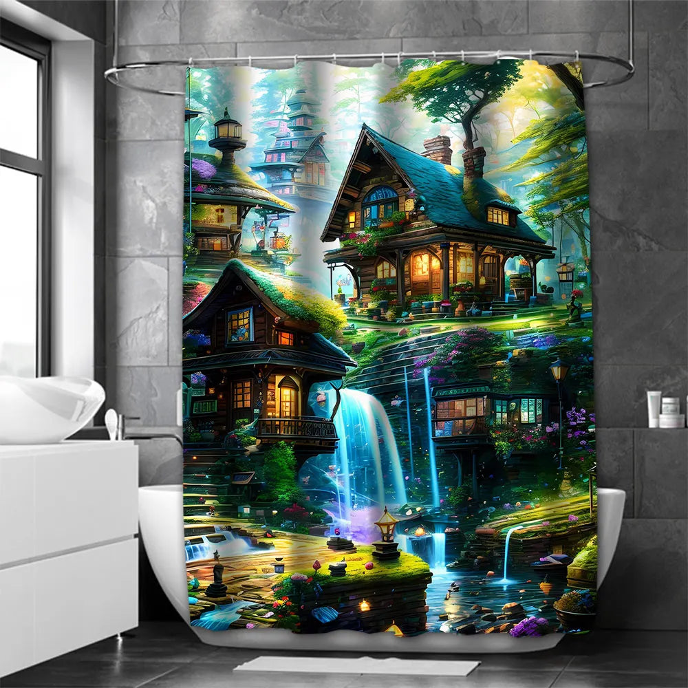 Dream view Cottage Bathing Curtain Bathroom Shower Curtain Waterproof With 12 Hooks Home Deco Free Ship