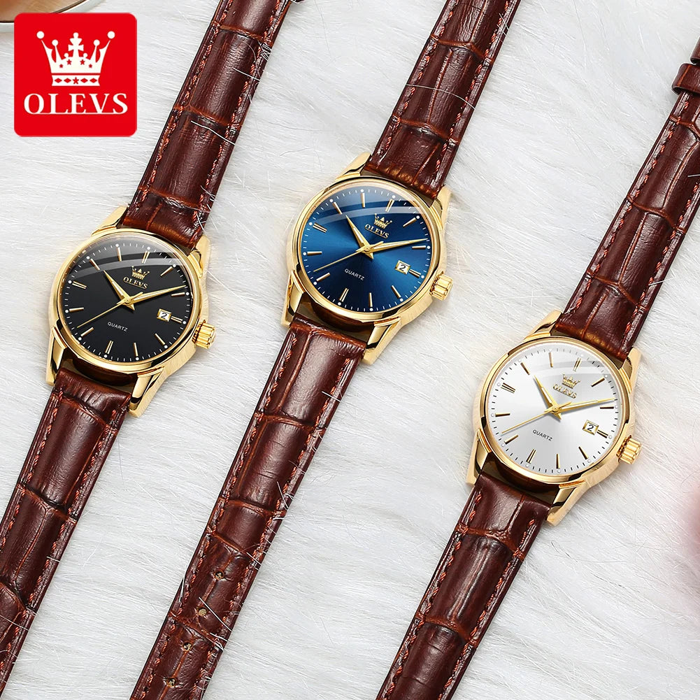 OLEVS 6898 Reloj de Mujer Original de Moda Reloj de Pulsera de Cuarzo Impermeable con Correa de Cuero Luminosa Doble Calendario Reloj de Señora