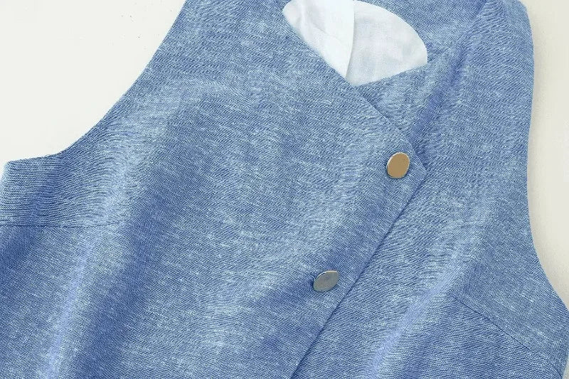 Women Wide Leg Pants Sets 2 Pieces Fashion Double Breasted Vest Top Women Suit Casual Two Piece Set Women Outfit