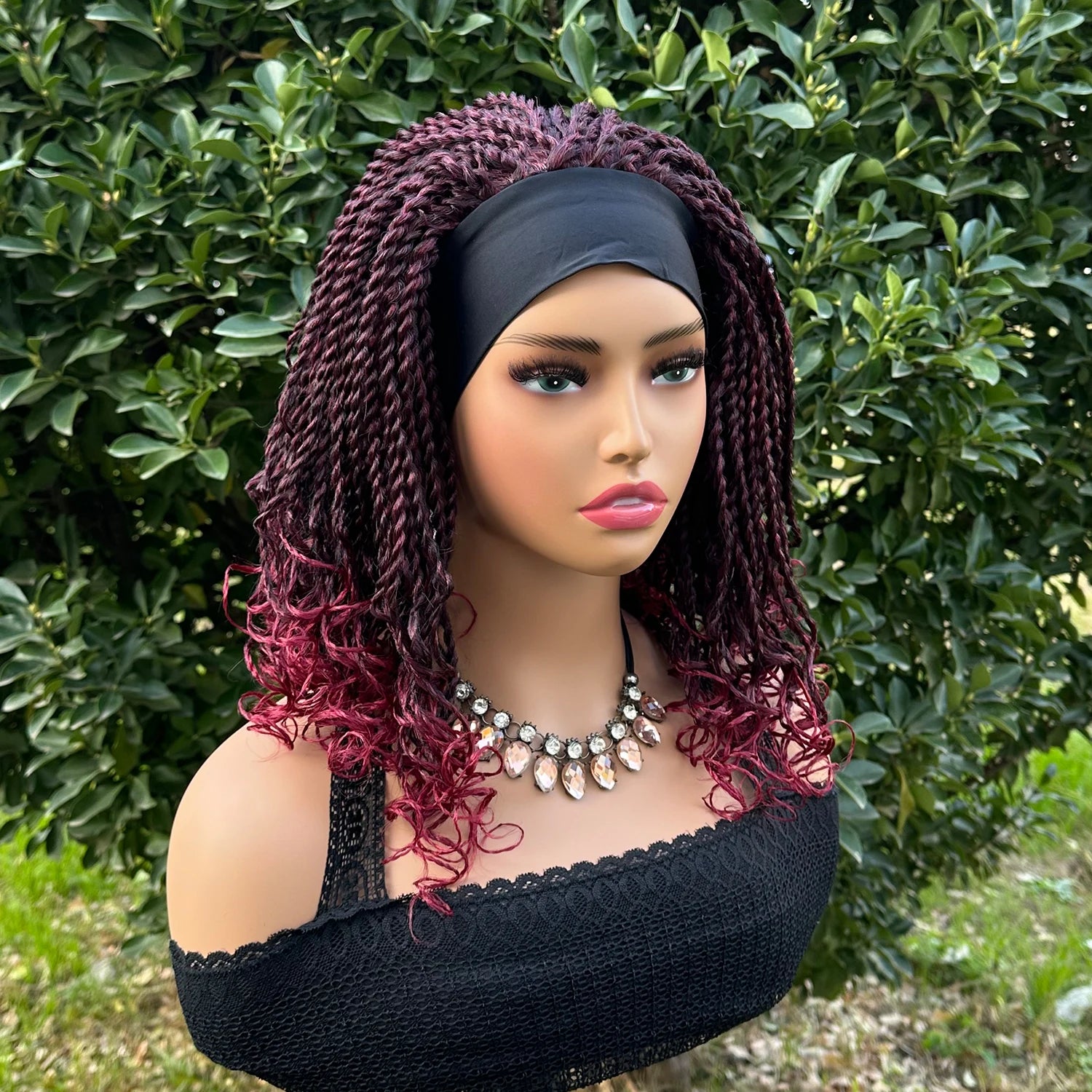 Pelucas de diadema trenzadas de giro corto de 12 pulgadas, peluca trenzada sintética para mujeres negras, extensión de pelucas de cabello trenzado de ganchillo