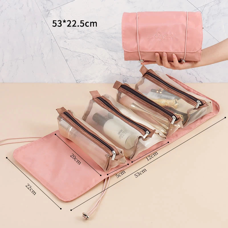 Bolsas de maquillaje desmontables, 4 piezas en 1, neceser portátil de viaje plegable y separable, organizador de almacenamiento de artículos de tocador, bolsa de maquillaje nueva