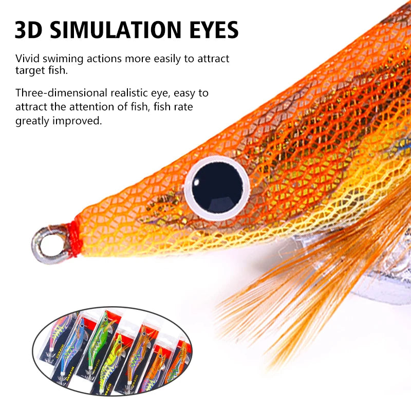 1pcs Wooden Shrimp Fishing Lure Squid Jig Fishing Hook Octopus Cuttlefish Artificial Jigging Lures Hard Bait Pesca 3.5# 14CM 20g