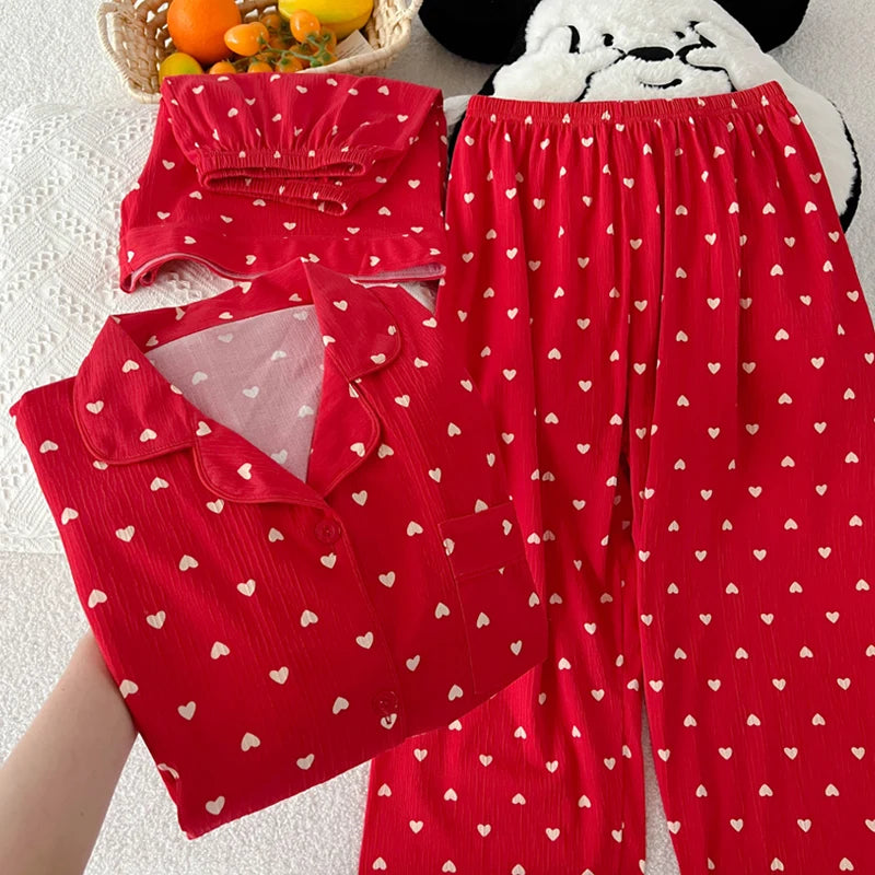 Conjuntos de pijama de mujer, top de manga corta y pantalón, ropa de dormir de 3 piezas, pijama informal con estampado de moda