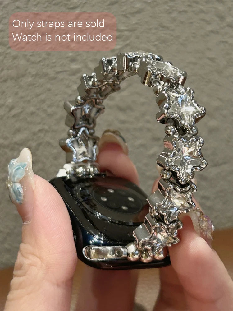 Banda de Diamantes Elástica para iWatch Ultra 10 9 8 7 6 5 Se 4 Correa de Metal para Mujer para Apple Watch 38mm 40mm 41mm 42mm 45mm 46mm 49mm