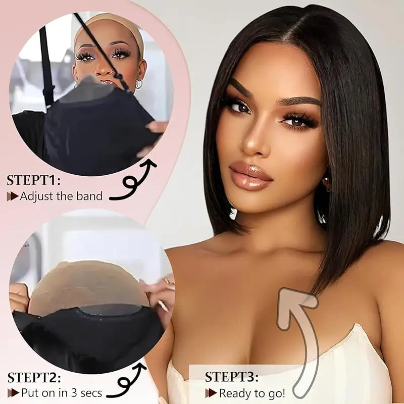 12 inch Glueless Human Hair Wigs Brazilian Straight Bob Wig 4x4 Pre Cut Lace Wigs For Women HD Lace Front Human Hair wigs