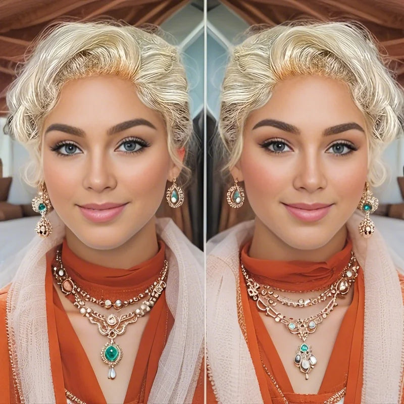 Pelucas de encaje frontal transparente 13x4, pelucas de cabello humano, color dorado, peluca bob corta, corte pixie, prearrancada, densidad 180 para mujer