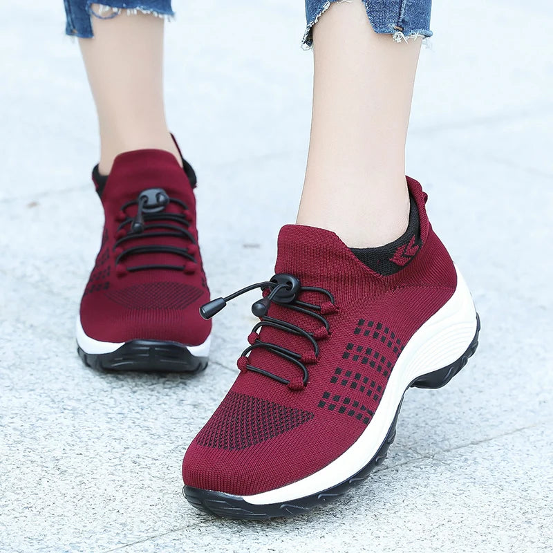 Zapatillas de deporte para mujer, zapatillas de moda con tejido de mosca, zapatillas tipo calcetín, transpirables, cómodas, para enfermería, mocasines casuales de plataforma antideslizantes