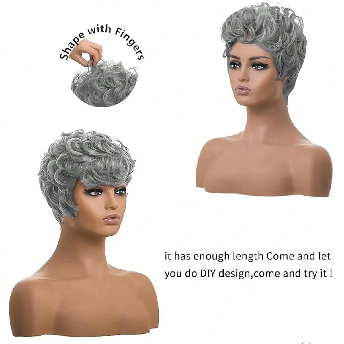 Perruques Pixie Courtes Perruques Pixie Courtes Grises Bouclées Perruques Synthétiques Cheveux Naturels Ondulés Perruque Courte Coupe Pixie Grise Perruque Courte Pixie Bouclée Dégradée