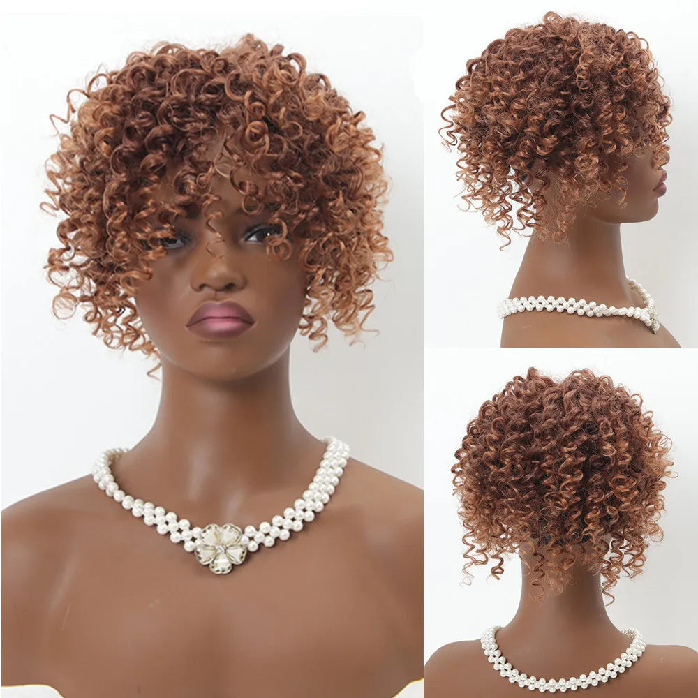 SQRDGQ Synthetic Hair Topper Kinky Curly Hairpiece False Bang Clip-In Bangs Natural Clourse Hairpiece for Women