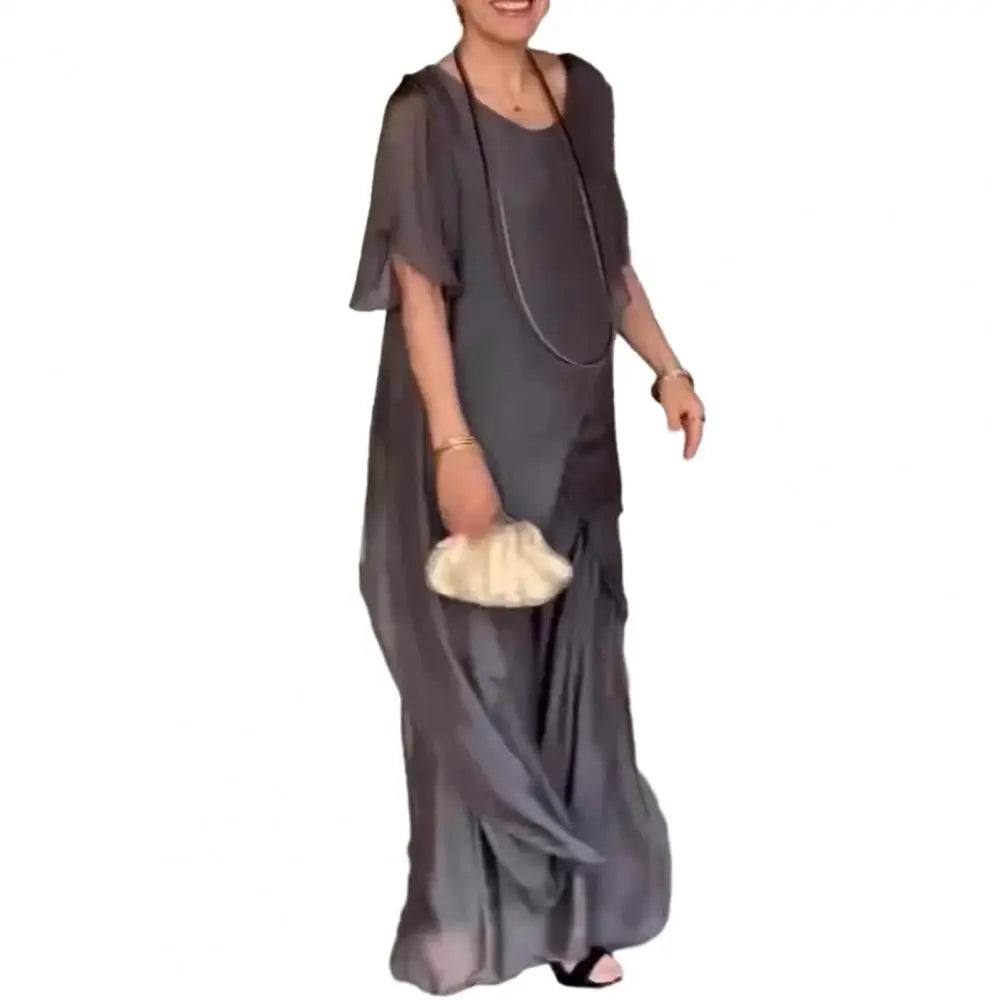 Women Two Piece Sets Pant Set Irregularity Round Neck Full Sleeve Tops Shirt Solid Splice Casual Loose Wide Leg Long Pants