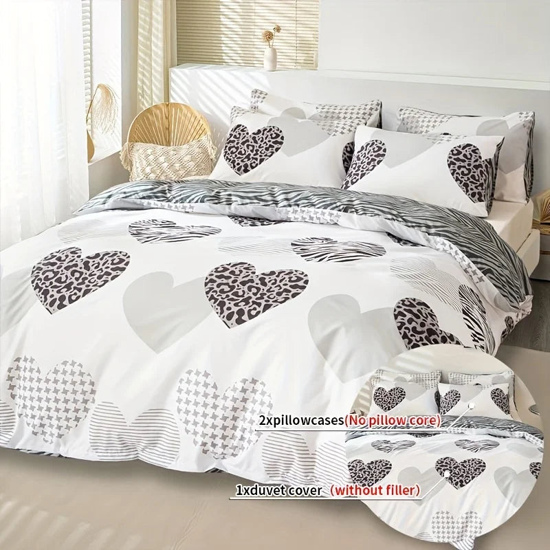 Juego de funda nórdica estampado multicolor de 3 piezas - Ropa de cama suave y cómoda para dormitorio y habitación de invitados - Incluye 1 funda nórdica y 2