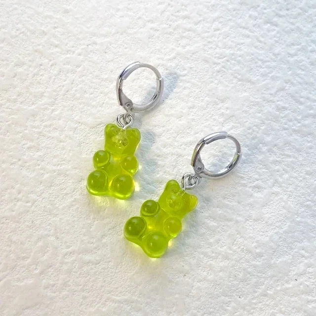 Pendientes colgantes de oso de gominola de acrílico bonitos para mujer, pendientes de aro de oso arcoíris CZ, joyería dulce de niña, moda coreana 2022