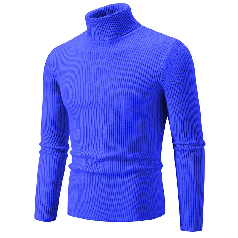 Men Pullovers Tops Turtleneck Sweaters Solid Knitted Full Sleeve Casual Regular Top Knit Thick Splice Slim Fit Autumn Winter