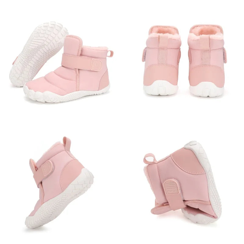 Kids Wide Toe Barefoot Snow Shoes Girls Ankle Winter Boots Warm Plush Boys Fur Shoes Children Minimalist Sneakers Boots