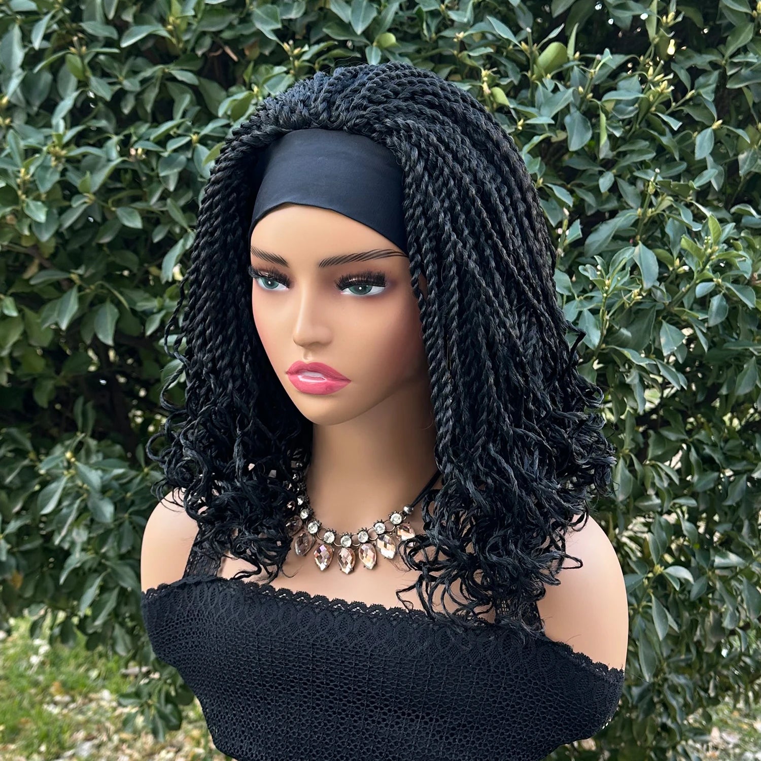 Pelucas de diadema trenzadas de giro corto de 12 pulgadas, peluca trenzada sintética para mujeres negras, extensión de pelucas de cabello trenzado de ganchillo