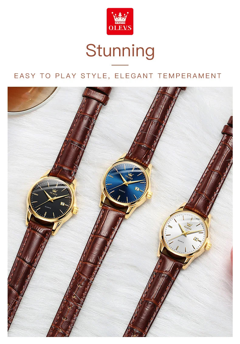 OLEVS 6898 Reloj de Mujer Original de Moda Reloj de Pulsera de Cuarzo Impermeable con Correa de Cuero Luminosa Doble Calendario Reloj de Señora