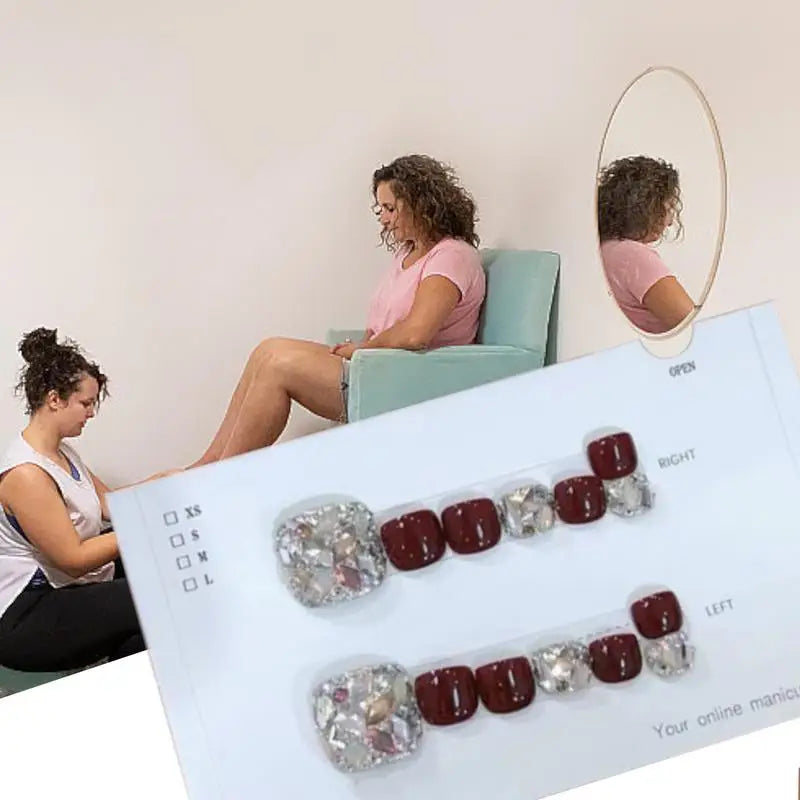 Toenails Glitter Glitter Press On Toe Nails Manicure Art Glossy Fake Toe Nails 14Pcs Sparkling Cat's Eye Toenail Girls Nail Art