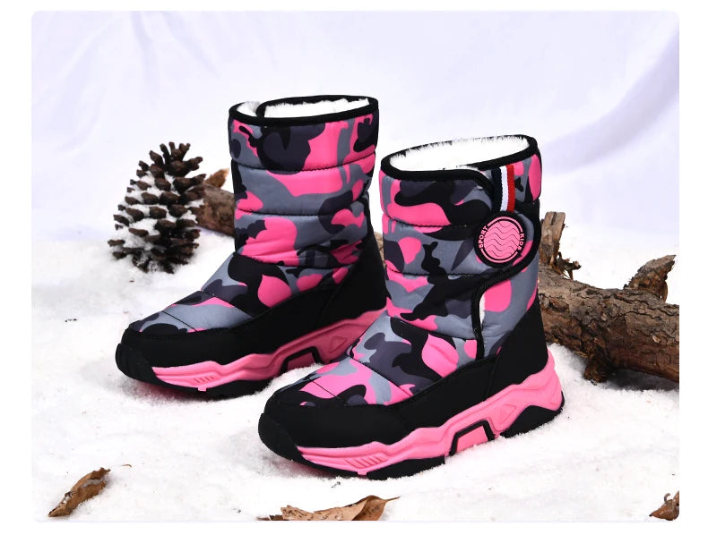 Winter Children Casual Shoes Girls Non-slip Warm Fur Snow Boots Boys Tactical Sneakers Kids Outdoor Footwear Padded Boots Female