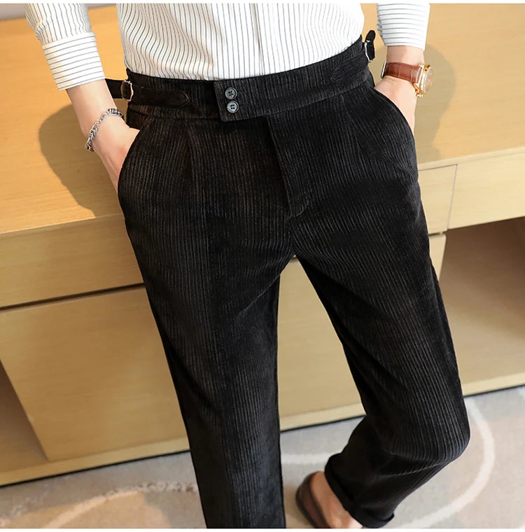 Nuevo pantalón informal de cintura alta de felpilla napolitana de lujo ligero para hombres, pantalón de vestir para hombres de ajuste delgado con sensación premium, pantalón