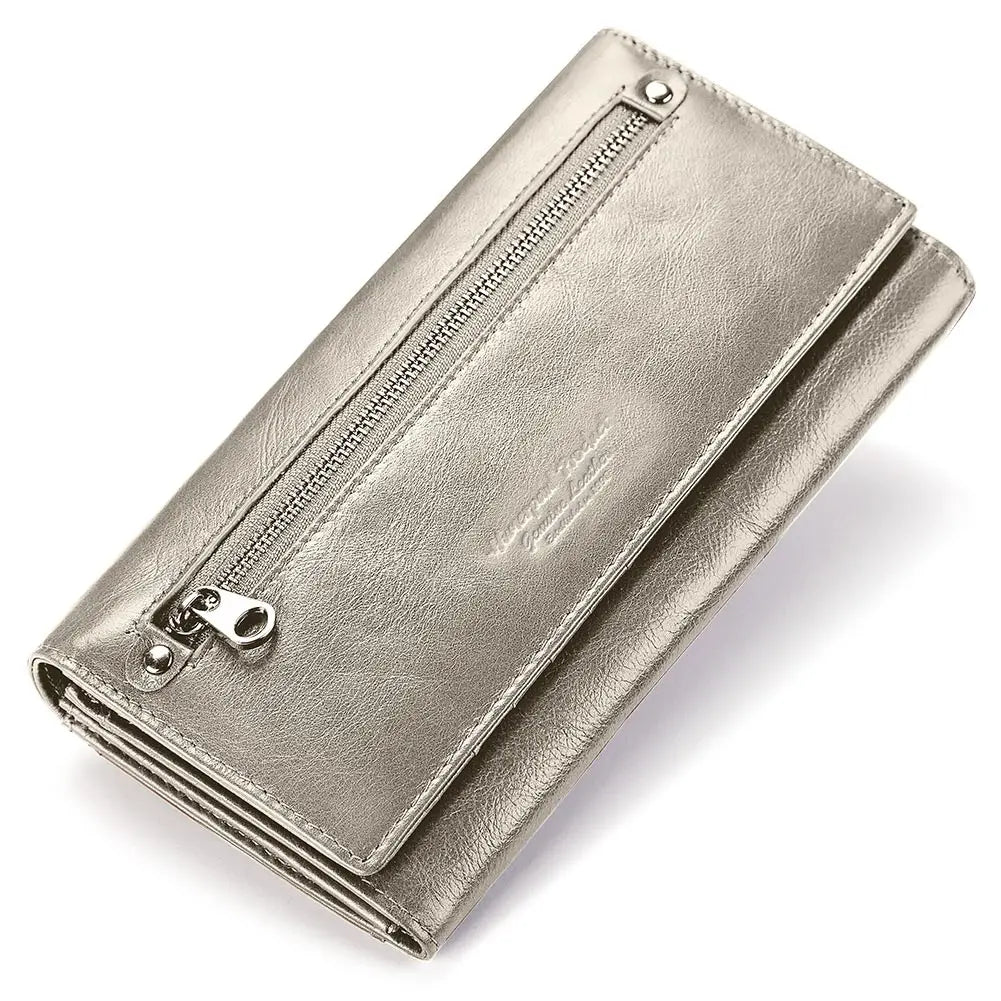 Portefeuille de luxe pour femme, en cuir véritable, avec emplacements pour cartes RFID, porte-monnaie multifonction
