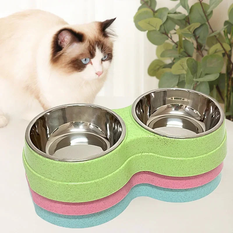 Small Dog Accessories Double Pet Bowls Stainless Steel Pet Drinking Dish Feeder Dog Food Water Feeder Cat Puppy Feeding Supplies