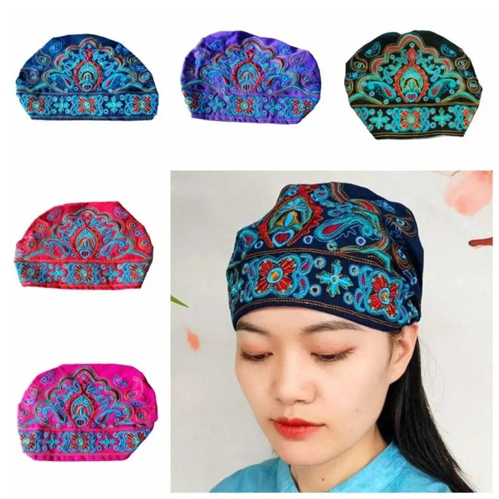 Pañuelos de flores bordados a la moda estilo mexicano Turbantes étnicos Sombreros Gorro transpirable vintage para cubrir el cabello para mujeres