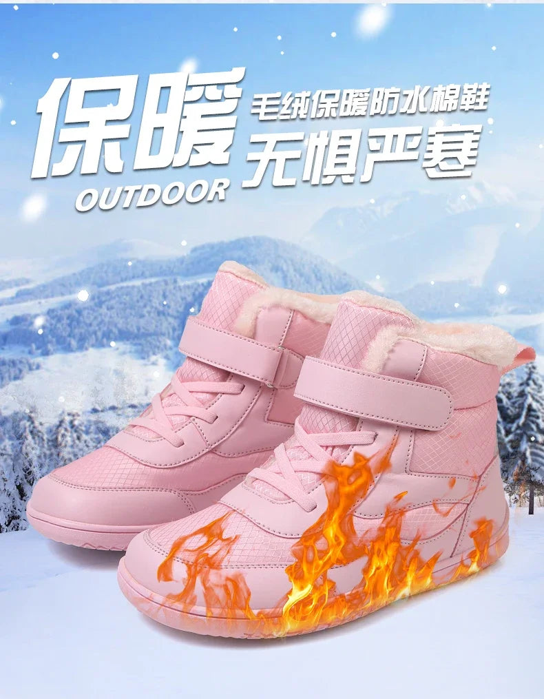 Boys Girls Winter Snow Boots Wide Toe Barefoot Insulated Waterproof Fur Lined Shoes for Kids Cold Weather Outdoor Sneakers