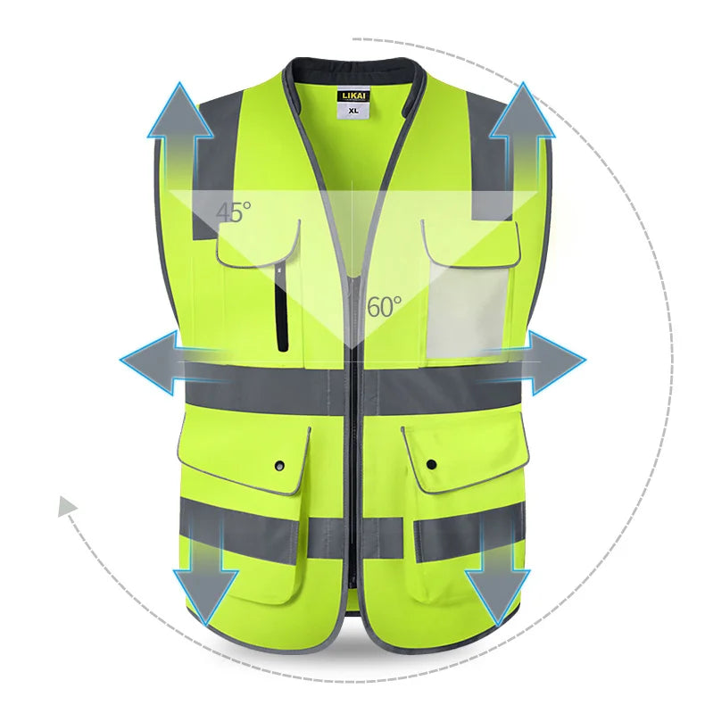 Chaleco de trabajo para hombre con bolsillos, chaleco de alta visibilidad para construcción al aire libre, ropa de trabajo de protección