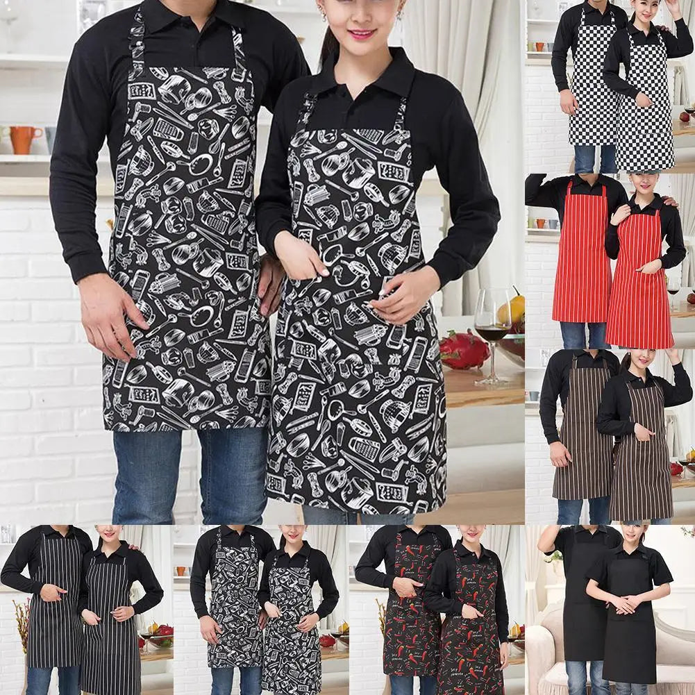 Delantal de cocina delantal de cocinero con cuello halter con 2 bolsillos delantales sin mangas para catering para hombres y mujeres delantal de camarero para barbacoa con estampado