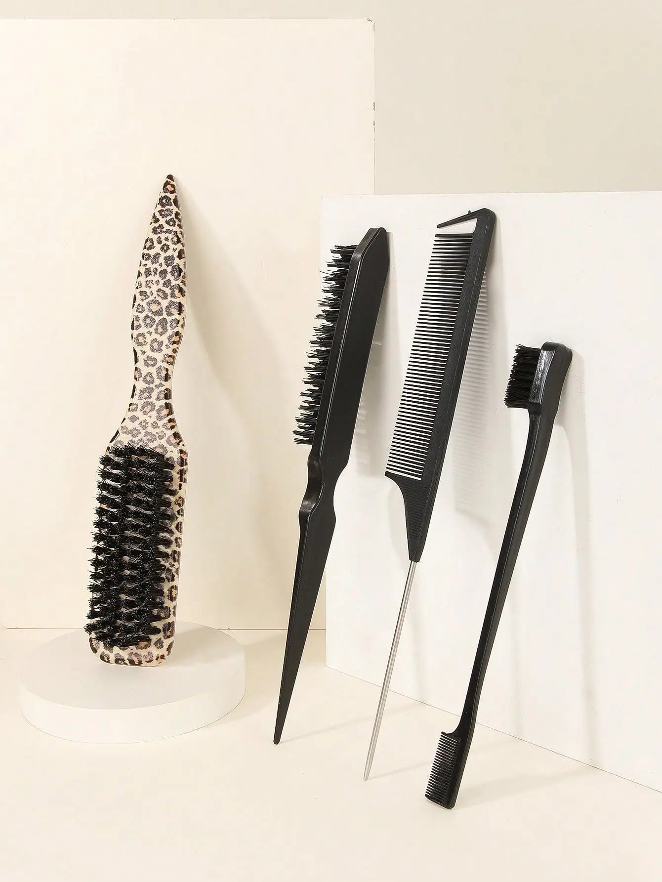 4PCS Leopard Print Hair Brush Set, Detangling Brush, Slick Back Hair Brush & Edge Comb, Hair Styling Accessories for Women